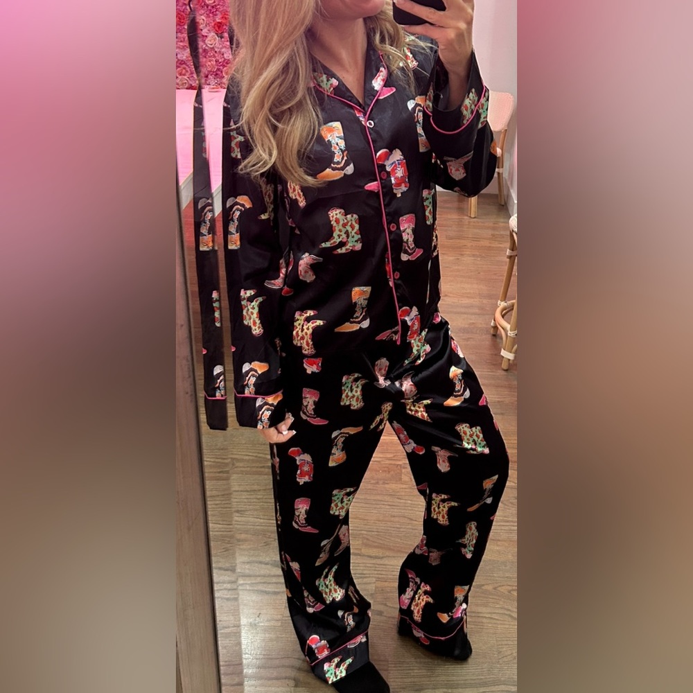 Amazon Black Pajama Set with Colorful Cowboy Boot Print - Picture 7 of 8